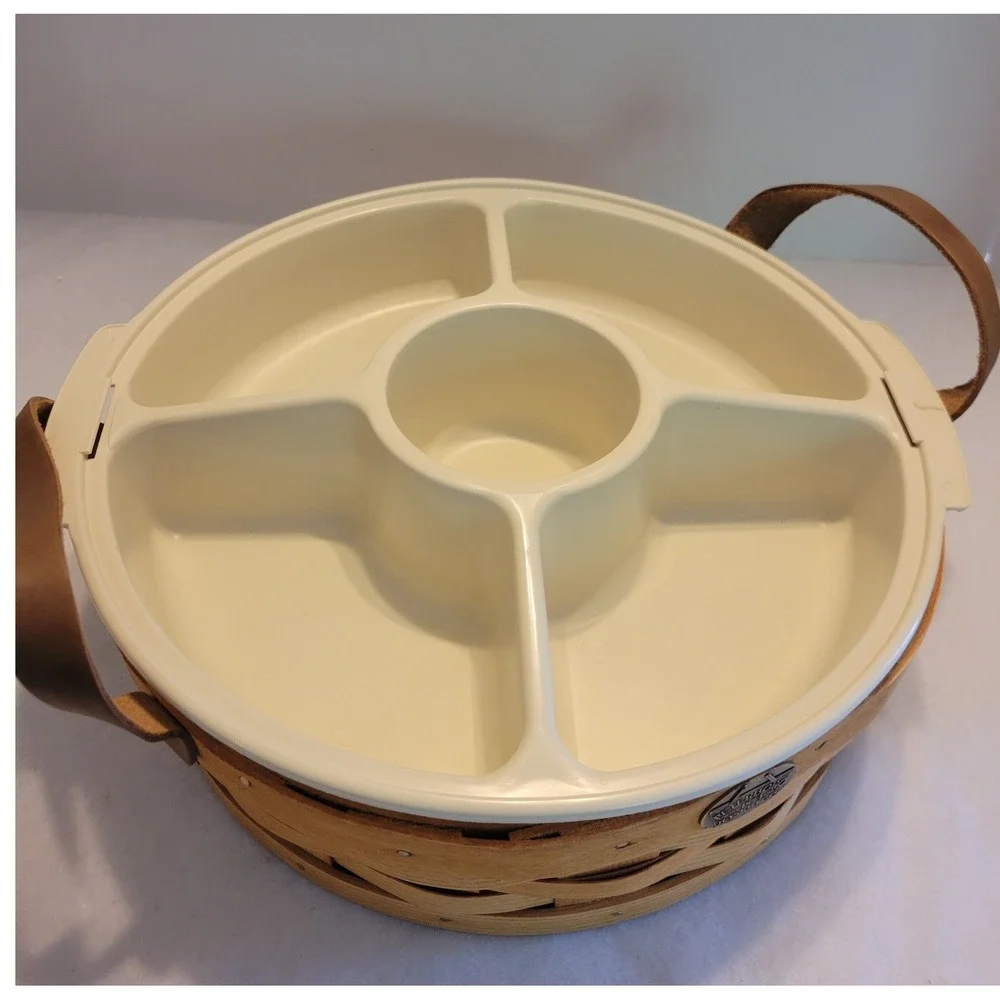 Peterboro Basket Serving Relish Tray Divided Picnic Carrier Farmhouse Wood Large